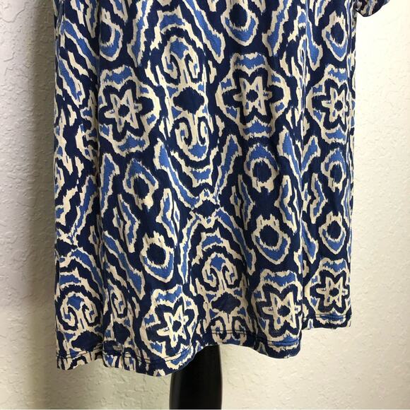 Boden blue and cream geometric print tie waist dress size 8L or 8 Long - Picture 5 of 15